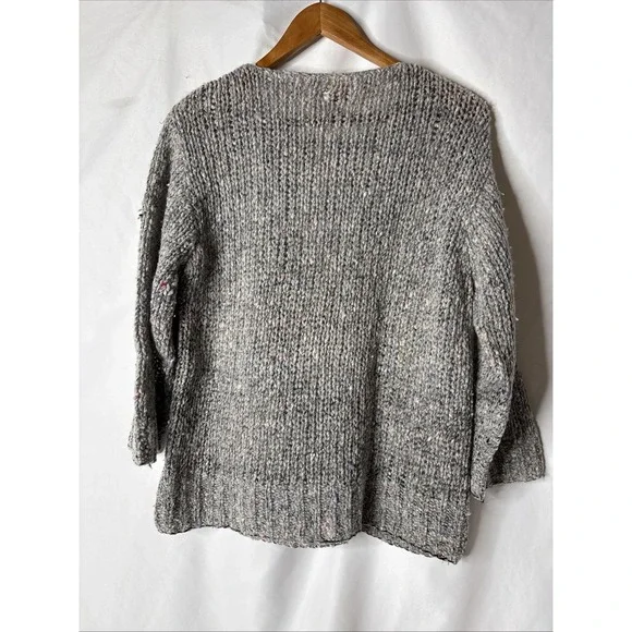 Vtg Lauren Hansen‎ Women L Chunky Hand Knit Wool Sweater Gray 3/4 Sleeve - Picture 6 of 9